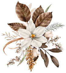 Autumn Flower and Leaves Bouquet Watercolor