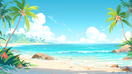 Obraz na płótnie Canvas Hand drawn cartoon illustration of beautiful beach scenery 