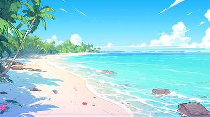 Hand drawn cartoon illustration of beautiful beach scenery
