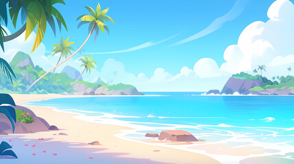 Fototapeta na wymiar Hand drawn cartoon illustration of beautiful beach scenery 