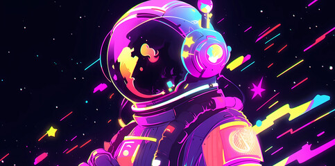 Fototapeta premium Hand-painted beautiful artistic anime astronaut illustration 