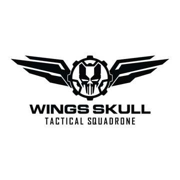 Military Skull Logo Gear Wings. wings gear skull military tactical logo design