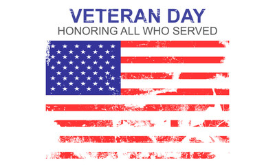 Happy Veterans Day greeting card with brush stroke background in USA flag. Vector illustration