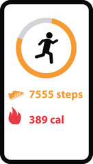 Mobile application for running. Step walk app counter sign. Runner with running records symbol. Pedometer digital fitness interface.  flat style.