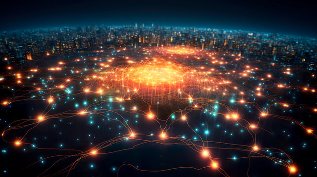 デジタル情報が都市に集約しているイメージ背景　Generative AI