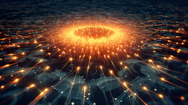 デジタル情報が都市に集約しているイメージ背景　Generative AI