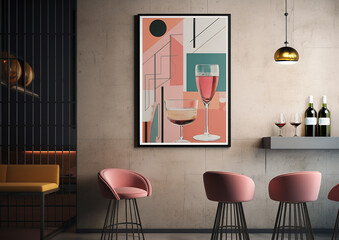 interior of bauhaus style bar with frame art on wall mockup - 620171447