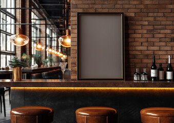 interior of bauhaus style bar with frame art on wall mockup - obrazy, fototapety, plakaty