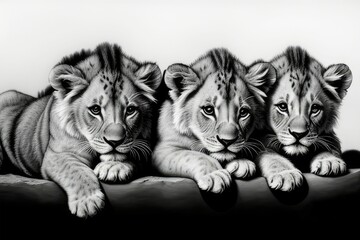 black picture of a group of cub lions.
created with Generative AI technology