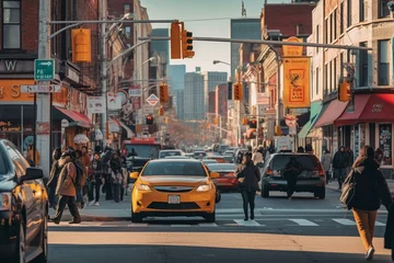 Foto op Plexiglas New York taxi Cars cross the street in Manhattan