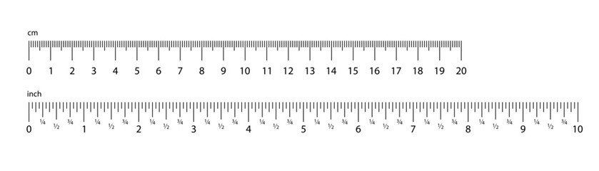 Metric ruler. Inch ruler icon. Cm and inch ruler. Scale grid in line. Metric and inch scale. Stock vector - obrazy, fototapety, plakaty