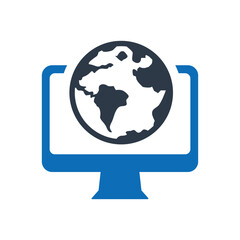 Online Presence Management Flat Blue Icon Isolate On White Background Vector Illustration | Seo Icon