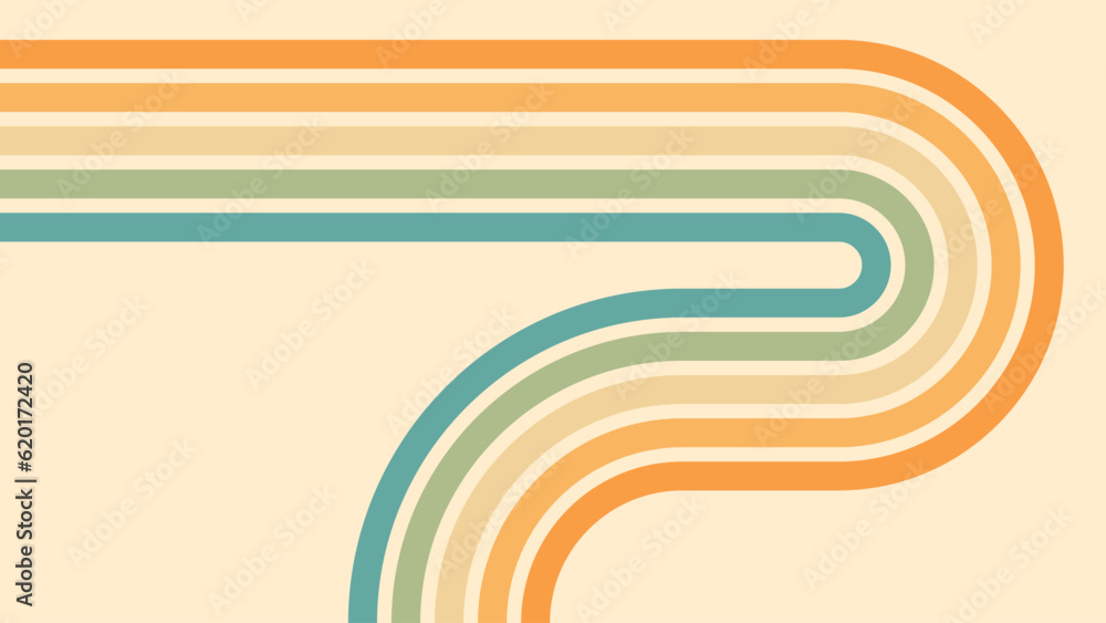 Wall mural abstract background of rainbow groovy wavy line design in 1970s hippie retro style. vector pattern r