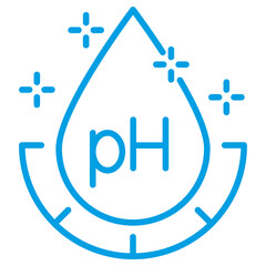 Water Acidity pH. Liquid drop outline pictogram with scale and text. Simple modern linear vector icon with thin lines, isolated on transparent background