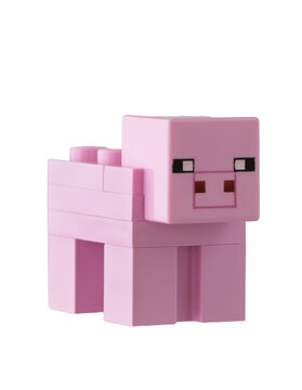 Dortmund - Deutschland 4. Juli 2023 Lego Minifigure Minecraft rosa Schwein