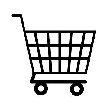 Simple shopping cart icon on white background.