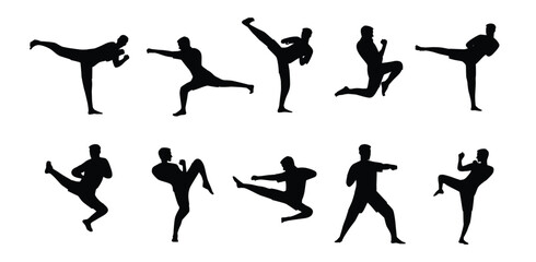 Set of Karate men doing some karate move. Flat vector illustration isolated on white background © lioputra