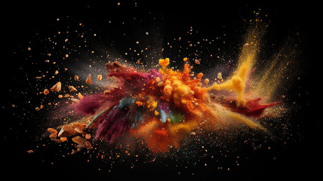 Explosion of spices against a dark background.