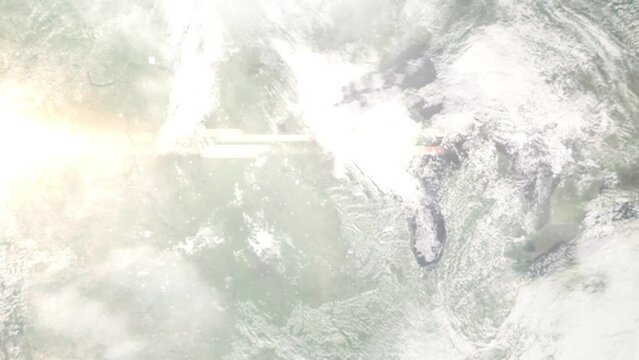 Zoom in from space and focus on Durand, Wisconsin, USA. 3D Animation. Background for travel intro. Elements of this image furnished by NASA