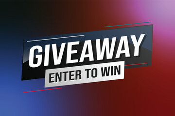 giveaway enter and win word vector illustration blue 3d style for social media landing page, template, ui, web, mobile app, poster, banner, flyer, background, gift card, coupon, label, wallpaper
