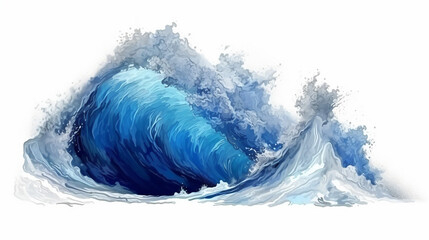 Large stormy sea wave in deep blue isolated on white background. Generative AI