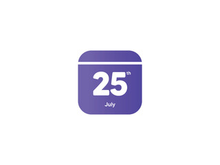 25th July calendar date month icon with gradient color, flat design style vector illustration