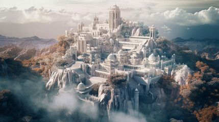 Fototapeta premium On mount Olympus a fantasy Palace. Generative AI