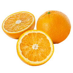 composição com laranjas cortadas e laranja inteira isolado em fundo transparente