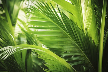 Tropical palm leaves close-up summer background. Ai generated