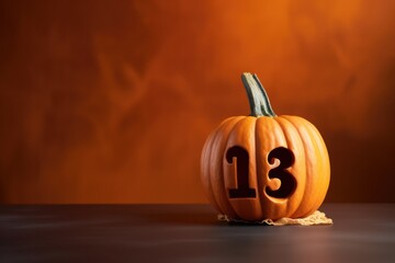 Spooky pumkin 13 orange background with copy space for Halloween