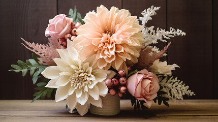 Dusty pink and ivory beige rose pale hydrangea peony. 