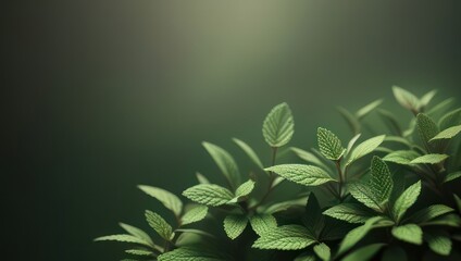 Fresh mint leaves on dark background. Dark and moody style. Copy space. Generative AI