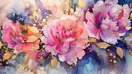 Elegant floral watercolor with alcohol ink with theme. generative AI