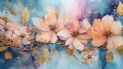 Elegant floral watercolor with alcohol ink with theme. generative AI
