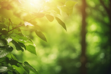 Fototapeta premium Moody green leaves summer background. Ai generated