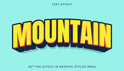 Mountain editable text effect in 3d style. Text emblem for advertising, branding, business logo