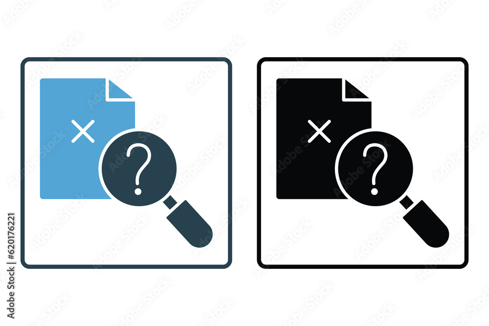 Poster no result data icon. not found, magnifying glass with document. icon related to find, search. solid 