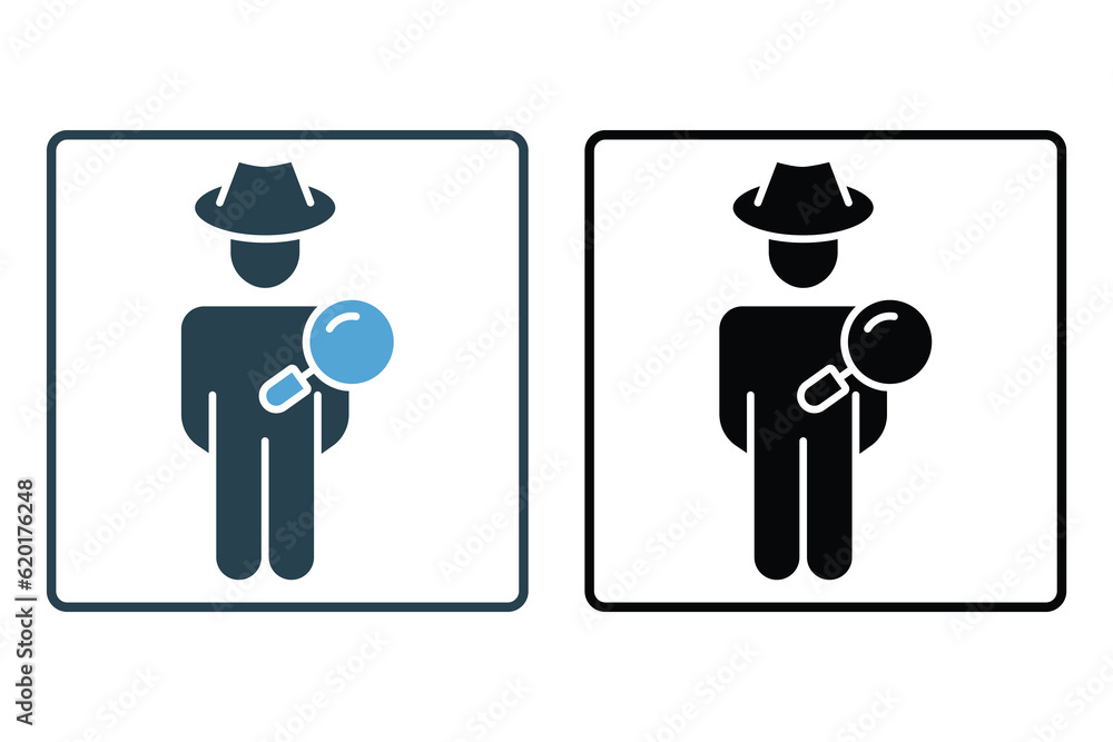 Poster fraud detection icon. detector, people and magnifying glass. solid icon style design. simple vector 