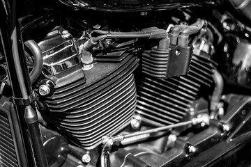 Close up of the engine of a vintage motorcycle.