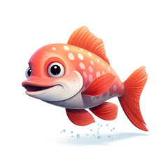 Cute little salmon fish comic drawing cartoon character generative AI illustration isolated on white background. Lovely animals concept