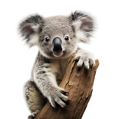 Naklejka premium Cute little koala baby bear realistic photo generative AI illustration isolated on white background. Lovely baby animals concept