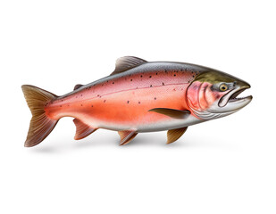 Salmon fish realistic photo style generative AI illustration isolated on white background. Lovely animals concept