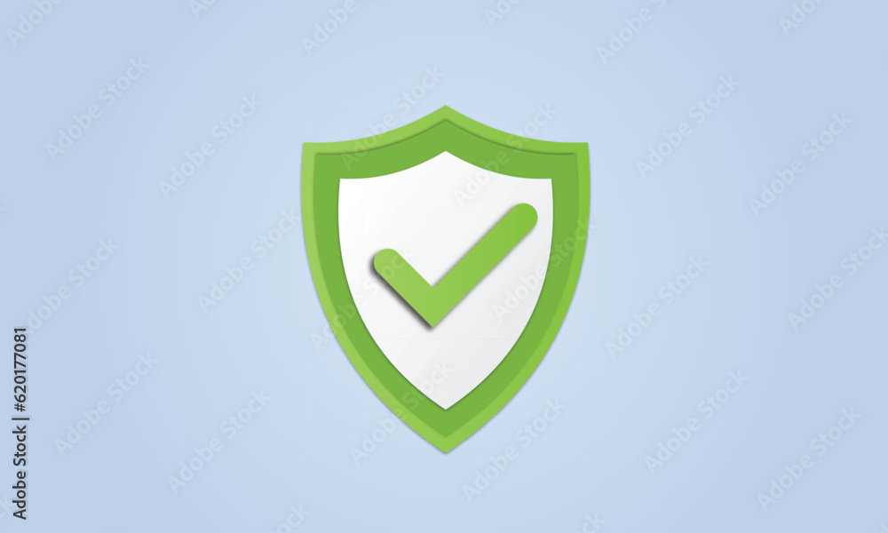 Poster shield protection icon with check for online payment concept. security safe icon. user account for s