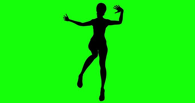 Young Girl Silhouette Dancing At Party. Nightlife Related Green Screen Luma Channel Background Animation.