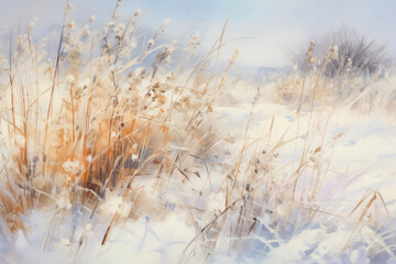Abstract wild grass in the snow.