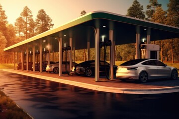 Fototapeta na wymiar electric vehicle charging network powered by renewable energy sources, facilitating the widespread adoption of clean transportation options - generative AI