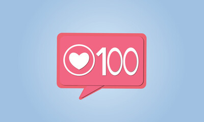 Visualization of social media notifications One Hundred Likes iconon blue background.Vector Design Illustration.