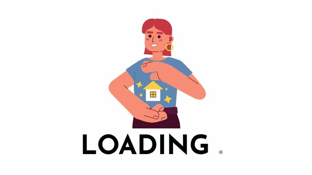 Investment property business 2D loading animation. Real estate agent selling home animated cartoon character 4K video loader motion graphic. Mortgage home insurance download, upload progress gif