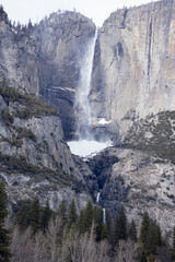 Fototapeta na wymiar Yosemite Falls in the Cold of Winter
