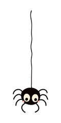 Cute funny spider hanging on thread Halloween cartoon character illustration. Hand drawn kawaii style flat design, isolated vector. Kids seasonal print element, trick or treat, autumn holiday party